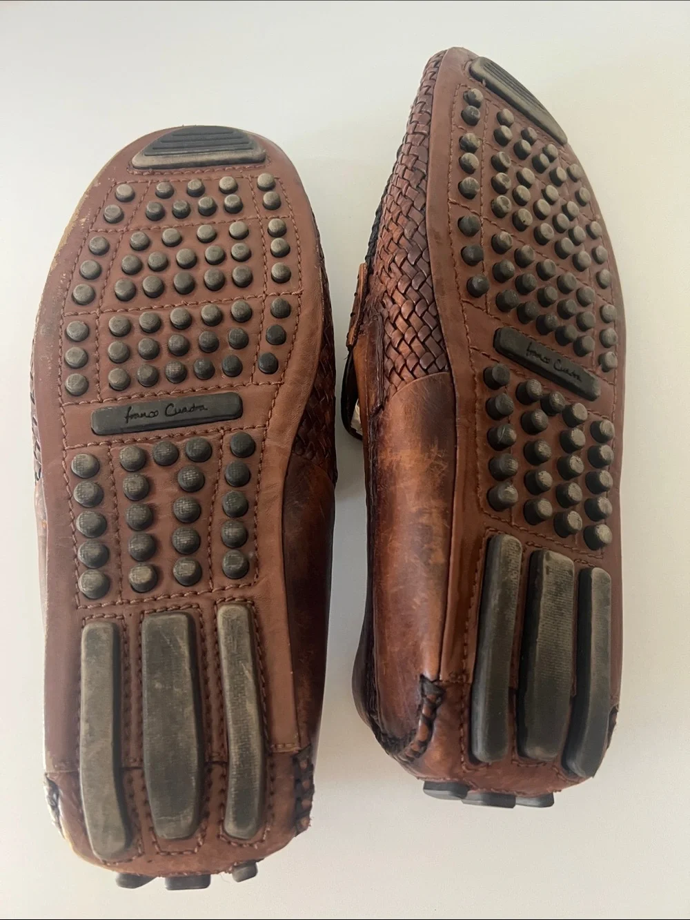 Men's Woven Leather Slip-On Loafers in Brown with Silver Accent